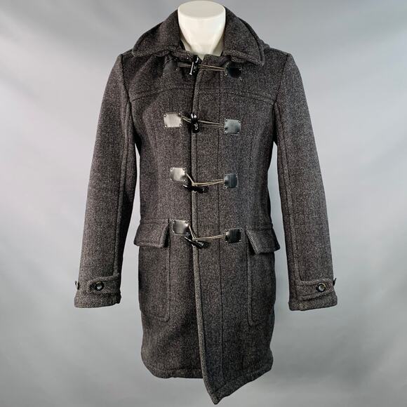 CALVIN KLEIN Size S Black Charcoal Herringbone Toggle Closure Coat - Picture 1 of 11